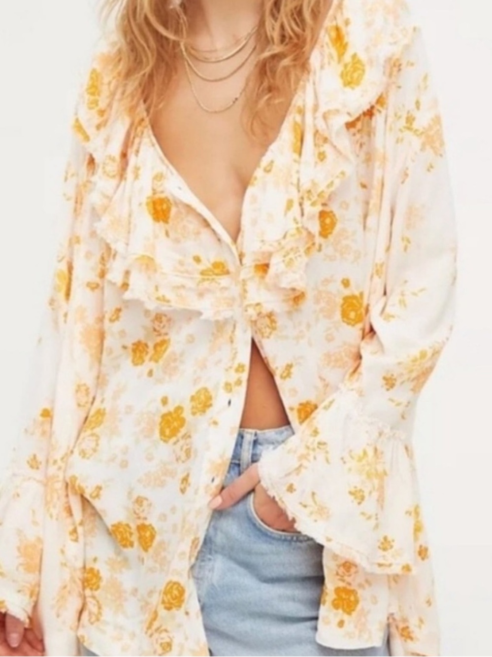 Free People | Loretta Tea Combo Floral Print Oversized Flowy Boho Tunic Small